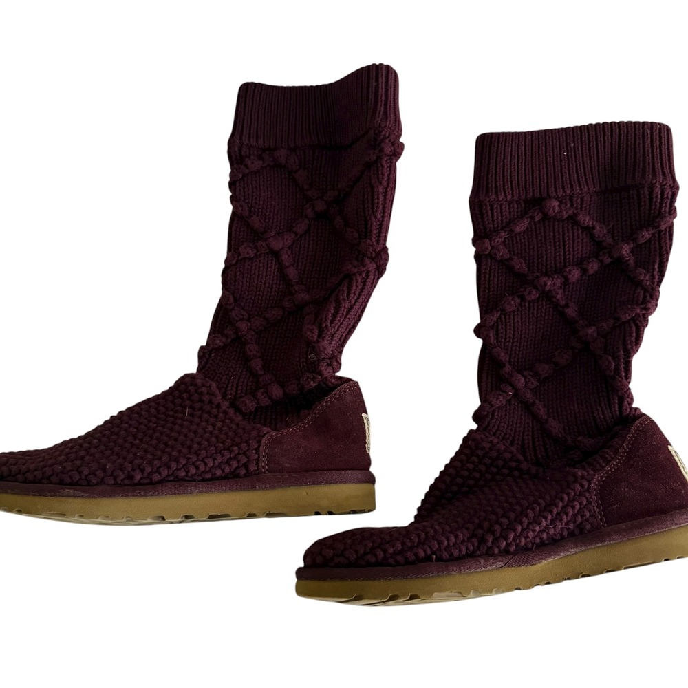 UGG Australia Classic Argyle Burgundy Purple Knit Sweater Ladies Tall Boots, 6
